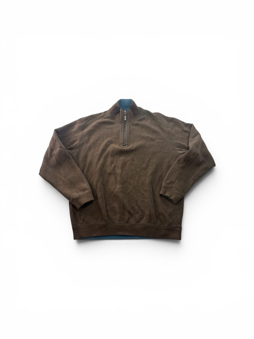 Tommy Bahama Reversible Quarter‎ Zip Pullover Sweater Brown Blue Mens Medium